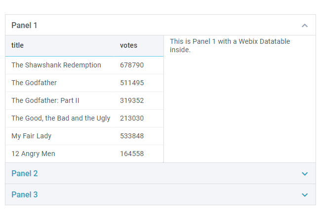 Webix accordion JS web widget